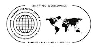 a black and white logo with the words shipping worldwide